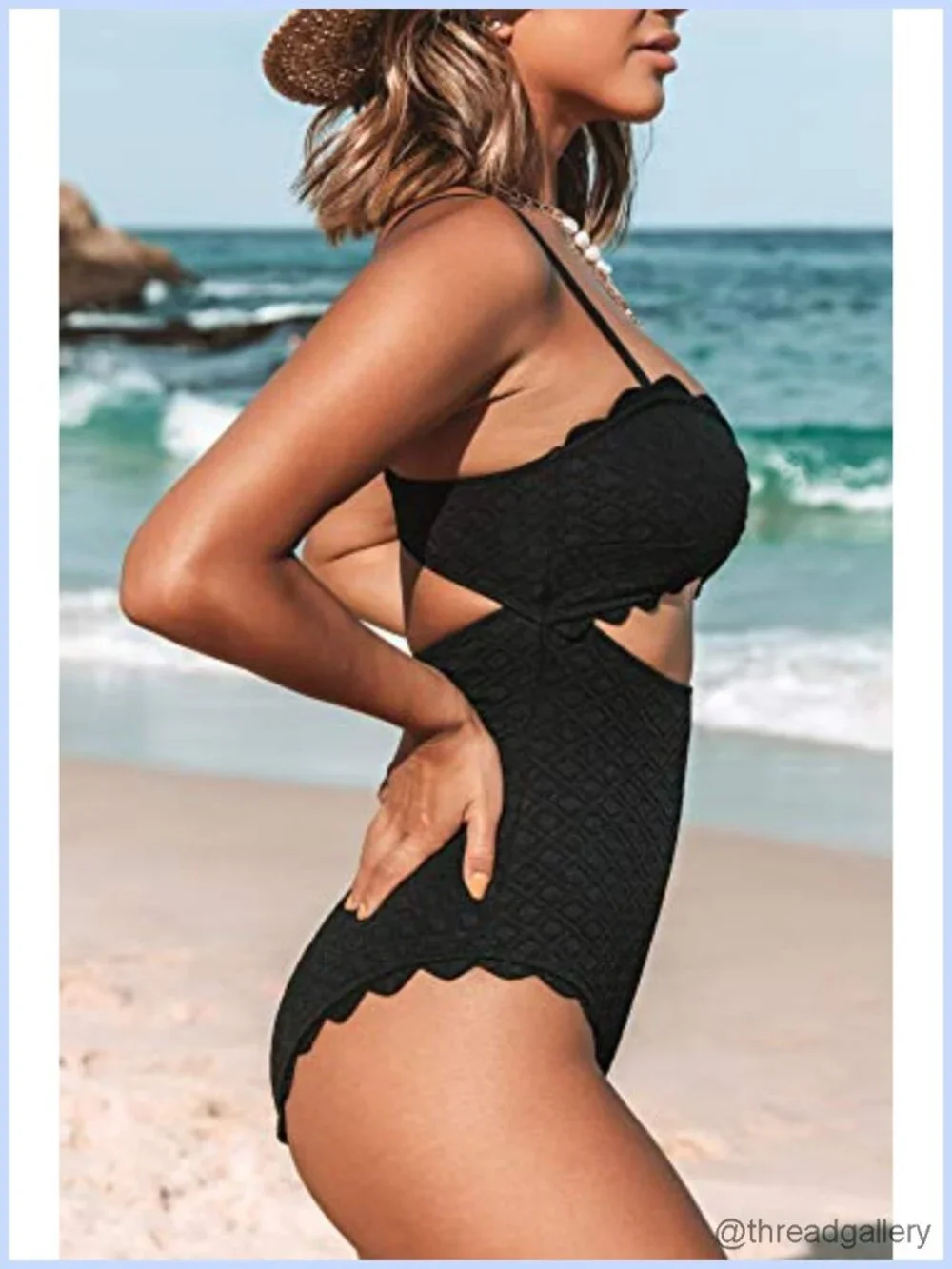 Women's Cutout One Piece Swimsuit Scallop Trim Bathing Suit Removable Pads